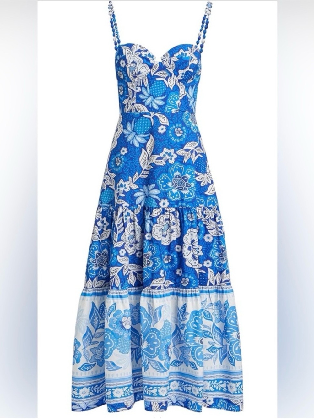 Farm Rio Blue Full of Flowers Organic Cotton Midi dress.